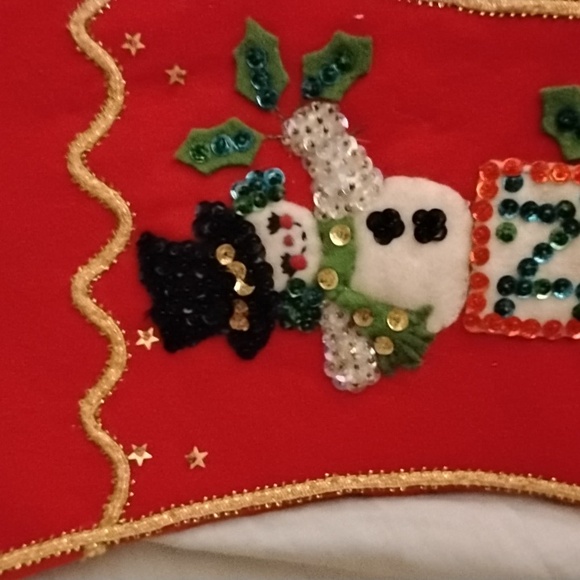 Nostalgic Vintage Antique Handmade Snowman Christmas Stocking With Sequins - Picture 2 of 6